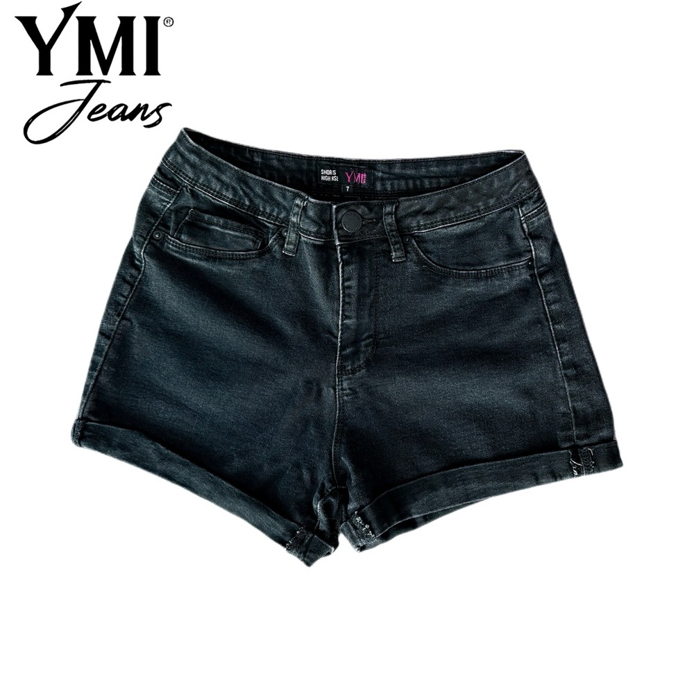 YMI Jeans Black Washed Denim High Rise Cuffed Shorts. Size 7